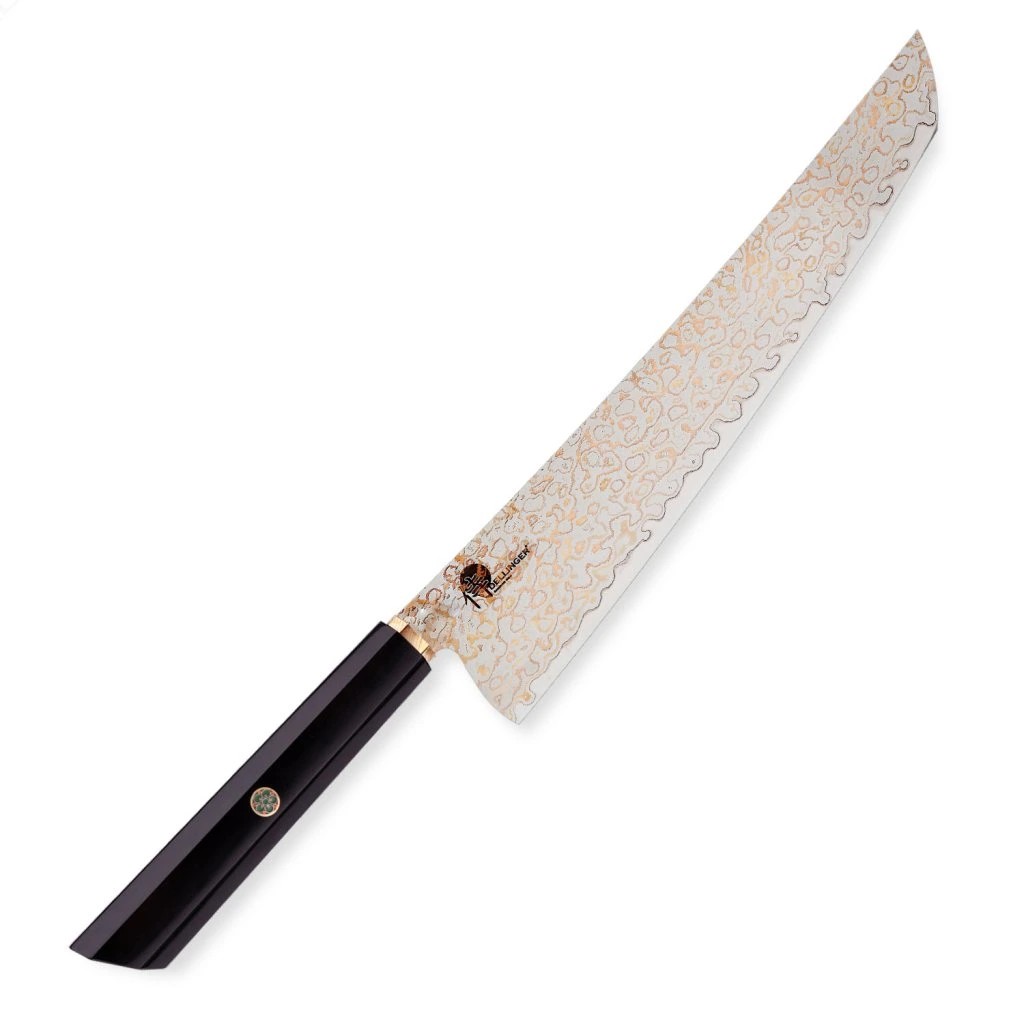 foto N�� pl�tkovac� Sujihiki 255 mm Dellinger� Resin Black Gold Damascus